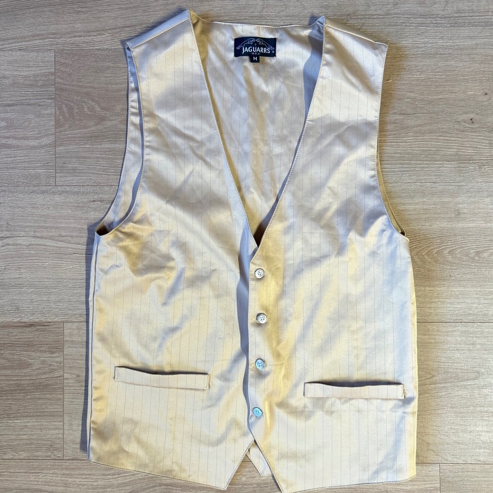 Jaguarrs USA Mens Vest Gold Pinstripe Winged Cross Fleur De Lis Graphic Medium